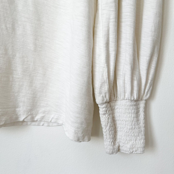 Nation LTD Loren Puff Sleeve Pima Cotton Cream Crew Neck Top Womens Large - Picture 3 of 10